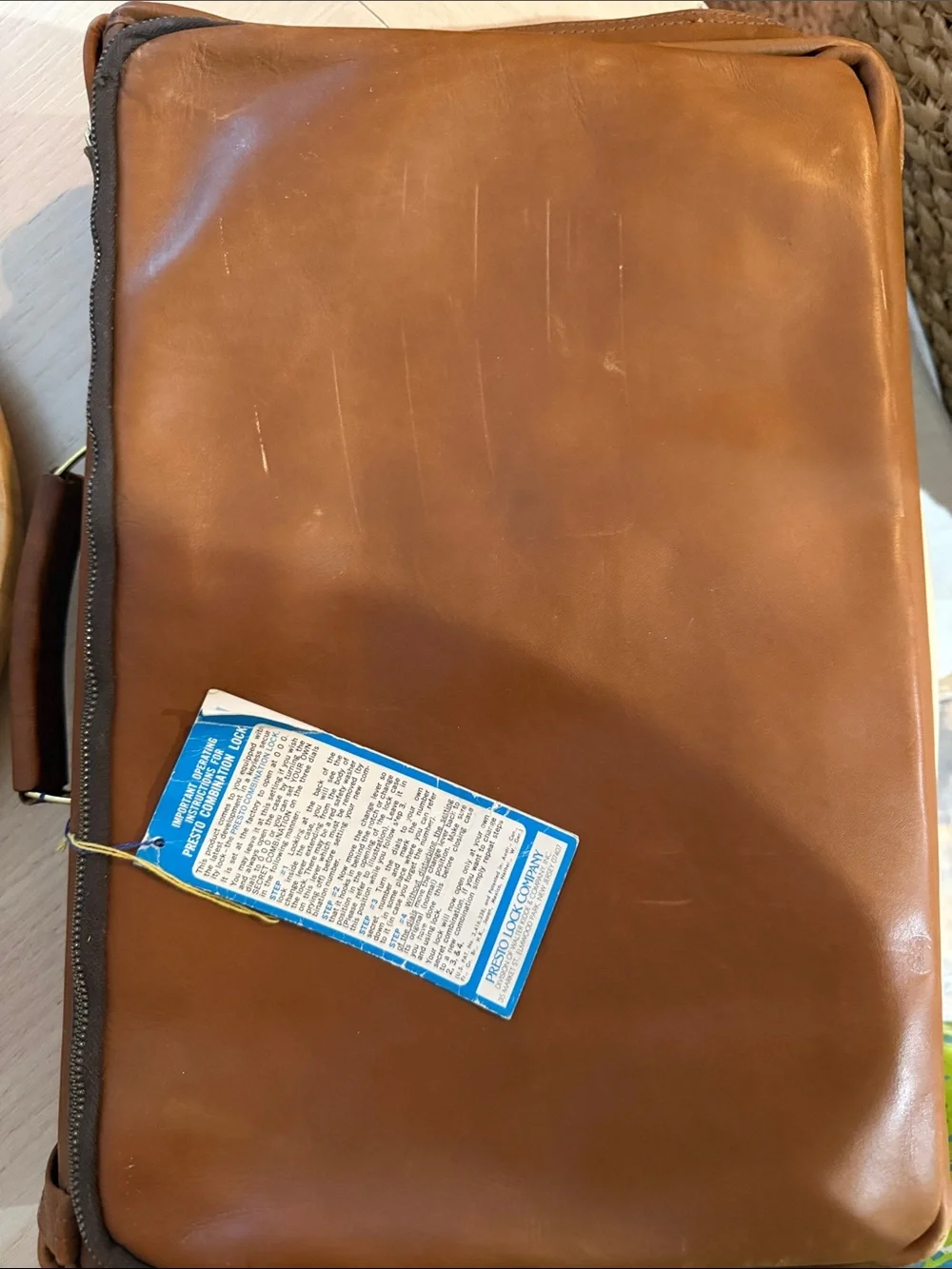 PrestoLock Co 2590 Tan Leather suitcase with Plaid Interior Combination Lock